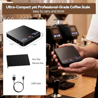 Mini Coffee Scale with Timer,Rechargeable Espresso Scale & Flow Rate Indicator, 2kg/0.1g, Auto Tare, LED Display, for Pour Over, Drip Coffee, Espresso, Silicone Cover(Black)