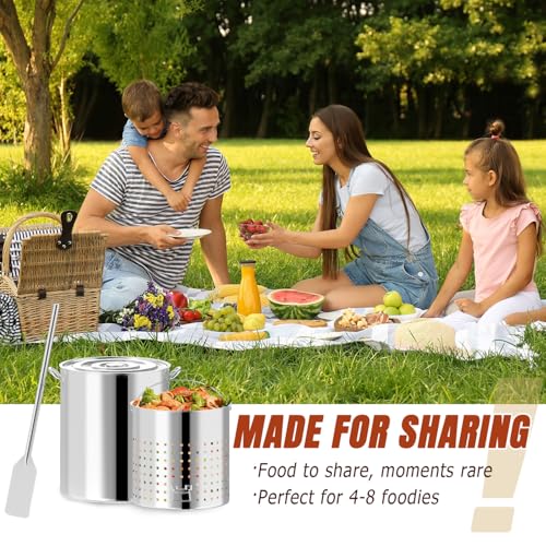 120QT Seafood Boil Pot with Detachable Stirring Paddle, Stainless Steel Stock Pot, Crawfish Boiler with Basket, Lid & Lifting Hook, Perfect for Outdoor Crab, Lobster & Shrimp Boils - style: 120QT+Mixing Paddle