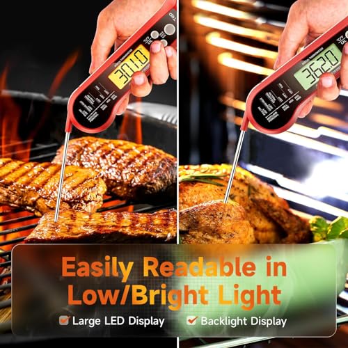 Meat Thermometer Digital – Instant Read Food Thermometer for Cooking with Long Probe and Backlit Display, Fast Accurate Temperature for Grill, BBQ, Smoker, Candy, Kitchen Essentials