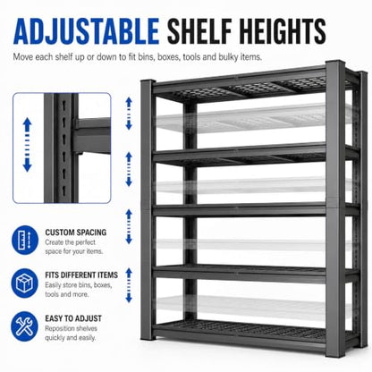 Garage Shelving Unit 72 W x 30 D x 72 H, 4 Tier Metal Storage Shelves, Upgraded Steel Structure, 2500 LBS Rack for Basement, Warehouse, Pantry - size: 72W x 30"D x 72H