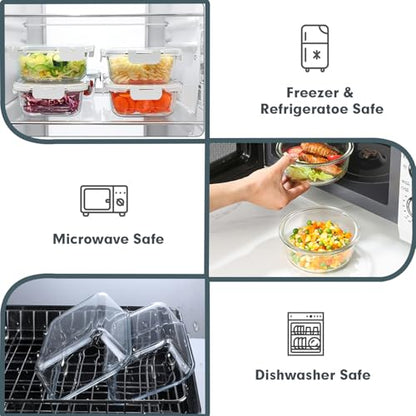 VERONES 30 Pieces Glass Meal Prep Containers Set, Stackable Food Storage Containers with Lids-Airtight Glass Lunch Containers，for Microwave, Oven, Freezer & Dishwasher,White - color: White-30