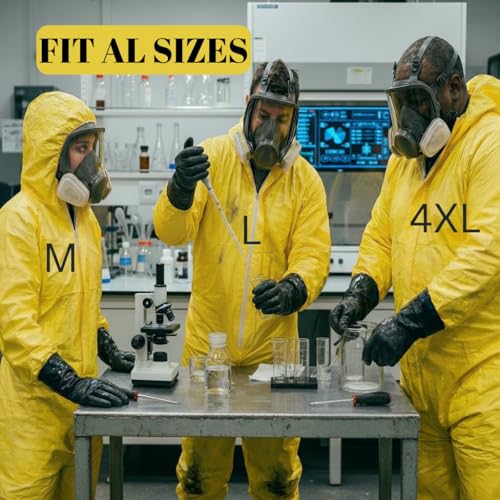 Yellow Hazmat Suit Coveralls for Men and Women, Heavy Duty Full Body Paint Suit with Premium Gloves and Shoe Covers - size: Large