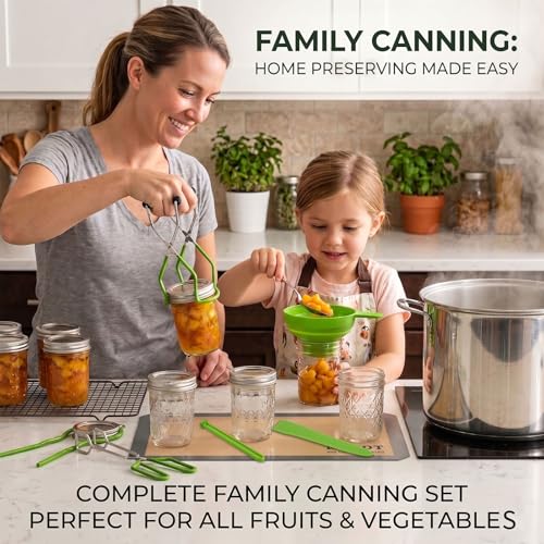 Canning Supplies Starter Kit – 12x 16oz Pint Mason Jars with Wide Mouth Funnel, Jar Lifter, Tongs, Jar Wrench – Complete Canner Tools for Jam, Pickling, Water Bath and Pressure Canning