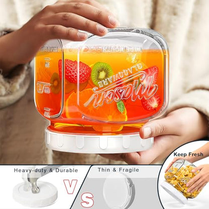 2 Pack Glass Cookie Jar with Airtight Lid, Half Gallon Mason Jar Wide Mouth for Food Storage, Flour, Sugar, Pasta, Sourdough - Square Glass Storage Containers with Marks, 64 Oz Canning Jars