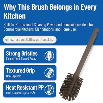 SPARTA Large Water Bottle Brush Ideal for Wide-Mouth Jars, Bottles and Tumblers, Dishwashing Tool with Handle for Home and Commercial Kitchens, Plastic, 12 Inches, Brown - color: White