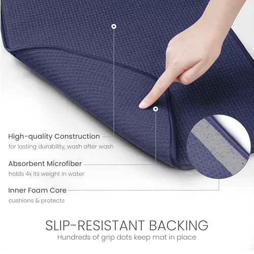 Bellemain XL Dish Mat Microfiber Dish Drying Mat, Super absorbent (Navy, 17" x 24") - color: Navy, size: 17" x 24"