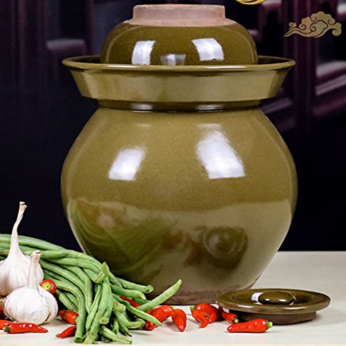 ZHOUXIAO Traditional Chinese Ceramic Fermenting Jar Fermentation Crock Food Storage Containers Pickle Jars with Water Seal Airlock Lid Sealing Jars for Sauerkraut,Kimchi 4KG