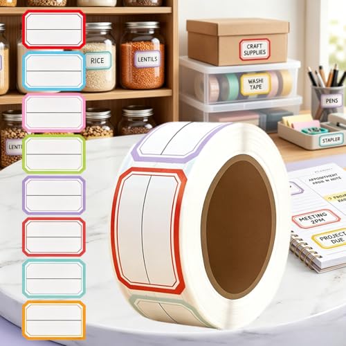 320Pcs 2-Line Plain Name Badge Stickers on a Roll, 4x2.5cm Writable Tag Decals with 8 Colours for Planners, Pantry & Crafting（7 Colors 2-Line） - color: 320pcs- 7 Colors 2-liner