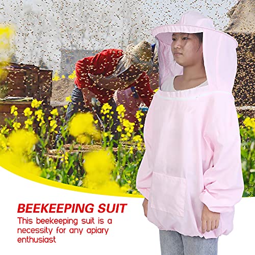 Pssopp Beekeeping Jacket with Round Hat, Veil Elasticated Waist Cuffs Loops for Beekeeping (Pink) - color: Pink