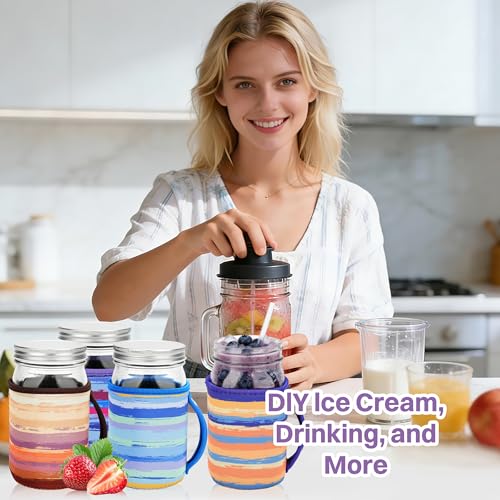 KJQJLY 4 Pcs Mason Jars Sleeves Neoprene 32oz Regular and Wide Mouth Mason Jar Sleeves Holder with Handle (rainbow, 32 OZ) - color: rainbow, size: 32 OZ