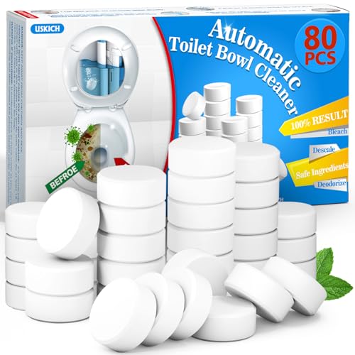 USKICH Toilet Bowl Cleaner - 80 PACK, Household Automatic Toilet Bowl Cleaners with Bleach, Bathroom Toilet Tank Cleaners Tablets with Sustained-Release Technology for Against Tough Stains - size: 1 Count (Pack of 80)