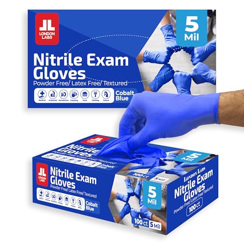 London Labs Cobalt Blue 5 Mil Nitrile Exam Gloves Disposable Latex Free | Medical Rubber Gloves for Doctors, EMT, First Aid Kit, Food Service & Cleaning | Pack of (200 CT) - size: X-Small, style: Cobalt Blue - 200 Count