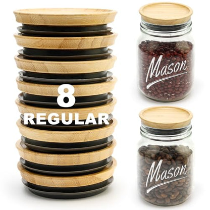 8 Pack Bamboo Regular Mouth Mason Jar Lids Canning Supplies Small Mouth Mason Jars Tops Accessories Decorative Reusable Wooden Silicone Canning Lids Glass Cups with Wood Airtight Lid for Jar Covers - size: 8PCS-Regular