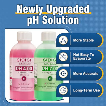 pH Meter Food Digital Electronic pH Tester for Fermentation 3 * 50ml pH Buffer Calibration Solution Kits Hot Sauce Food Tester Probe for Cheese Sourdough pH Temperature pH Test Strips for Acidity