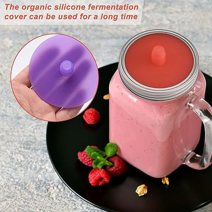 Silicone Lid Silicone Fermenting Lids Waterless Airlock Fermentation Lids Wide Mouth Mason Jar Fermenter Cap for Pickles, Kimchi, and Fermented Probiotic Food (#2) - color: #2