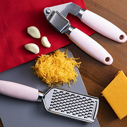 COOK WITH COLOR Kitchen Gadget Set Stainless Steel Utensils with Soft Touch Handles, 7 Pieces, Stainless Steel Pink - color: Stainless Steel Pink