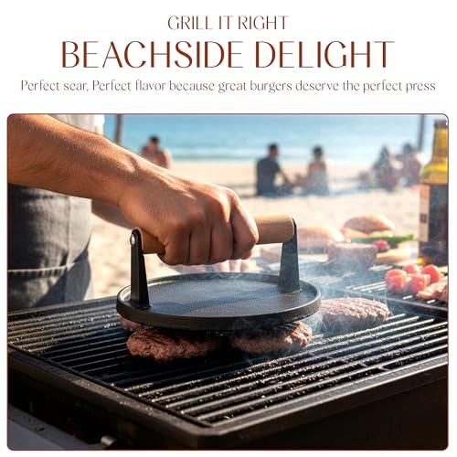 Bellemain Heavy Duty Cast Iron Smash Burger Press 7" Round Grill Press for Cooking Burgers, Bacon, Sandwiches, Steak, BBQ, Ground Beef, Meats, Sausages, and So On - size: 7" Burger Press