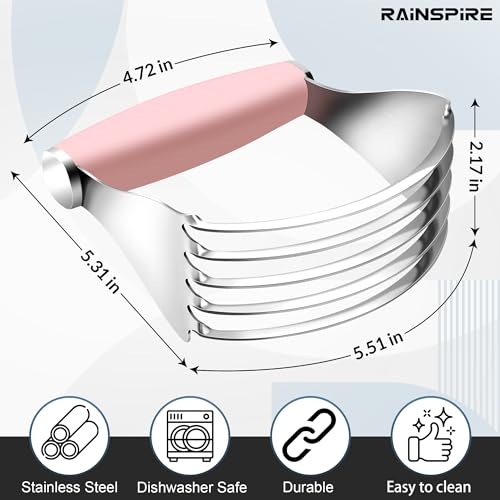 Rainspire XL Pastry Cutter For Baking, Heavy Duty Pastry Blender Stainless Steel, Thick Sharp Blades Dough Blender, Dough Cutter Butter Cutter Pastry for Easy Mixing, Dishwasher Safe, Pink - color: Pink
