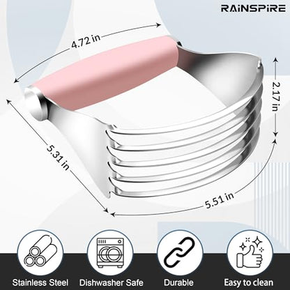 Rainspire XL Pastry Cutter For Baking, Heavy Duty Pastry Blender Stainless Steel, Thick Sharp Blades Dough Blender, Dough Cutter Butter Cutter Pastry for Easy Mixing, Dishwasher Safe, Pink - color: Pink