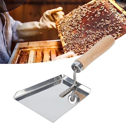 Stainless Steel Beekeeping Tool, Honey Wax Scraper Shovel, Wooden Handle, 7.9 in Length, 3.1 in Width, for Removing Beeswax