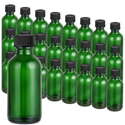 Small Glass Bottles with Lids Boston Round Shot Bottles for Health, Immunity, Ginger Juice, Essential Oils, Potion - Leak Proof Mini Travel Containers (Green UV, 2oz-24Pack) - color: Green UV, size: 2oz-24Pack