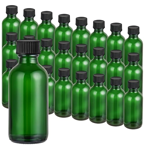 Small Glass Bottles with Lids Boston Round Shot Bottles for Health, Immunity, Ginger Juice, Essential Oils, Potion - Leak Proof Mini Travel Containers (Green UV, 2oz-24Pack) - color: Green UV, size: 2oz-24Pack