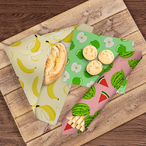 Akeeko Reusable Beeswax Food Wraps - Assorted 12 Pack, Reusable, Plastic-Free Food Storage, Sustainable Gifts, 3 Sizes (6S,4M,2L)