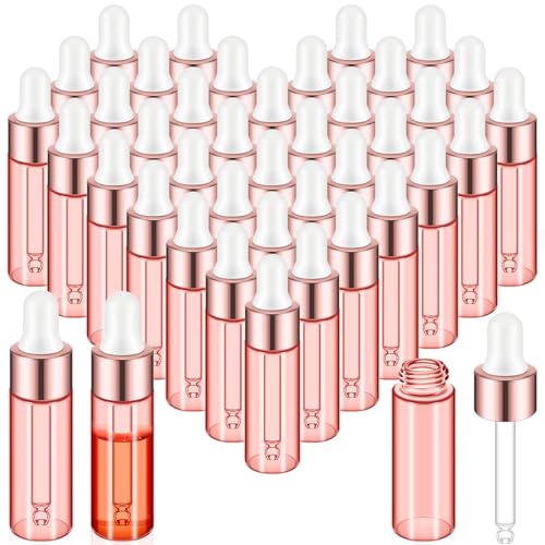 Didaey 100 Pcs 1/2/3/5/10/15 ml Mini Glass Oil Dropper Bottle Bulk, Clear Essential Small Empty Bottles Sample Containers Perfume Liquid Vials with Cap for Traveling (5 ml,Blush Pink) - color: Blush Pink, size: 5 ml