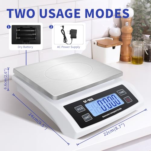 Large Digital Kitchen Scale 30kg/66lb Food Scale for Baking Cooking Stainless Bread Scale with LCD Display Counting Scales for Coins Adapter Included(Stainless White) - color: Stainless white