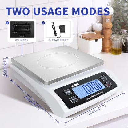 Large Digital Kitchen Scale 30kg/66lb Food Scale for Baking Cooking Stainless Bread Scale with LCD Display Counting Scales for Coins Adapter Included(Stainless White) - color: Stainless white