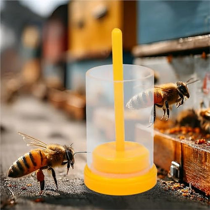 Bee Queen Marking Cage Bottle Box 10pcs Bee Queen Mark Bottle Plastic Marking Cage Yellow Long Plunger Easy Use Beekeeping Equipment Beekeeper Tools Queen Marker Cage
