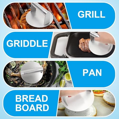 5.5" Burger Press & 9" Melting Dome Set for Blackstone Griddle Accessories | Food-grade stainless steel. Melts cheese fast, presses patties evenly. Easy clean. Fits most flat top grills. - size: 5.5'' Burger Pres+9''Dome-2PCS