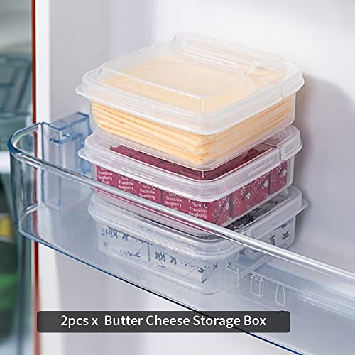 2Pack Sliced Cheese Container for Fridge, Flip Lid Clear Butter Block Cheese Slice Storage Box, Keeps Cheeses Fresh Longer and Delicious, Refrigerator Organizer for Food Grated Cheese-Singles - size: M-2PCS