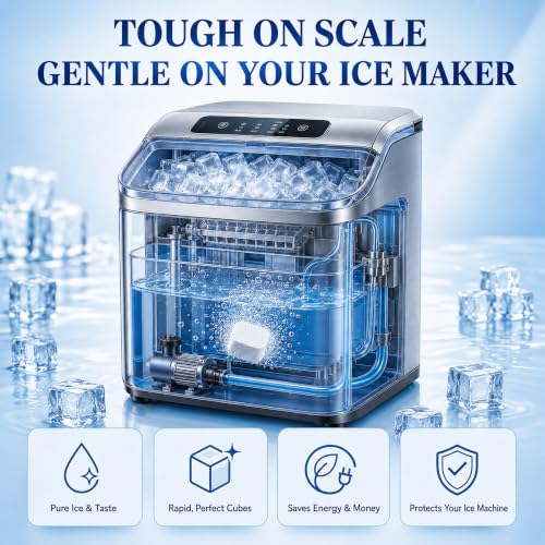 Ice Machine Cleaner Tablets Descaler, 24 Count Nickel Safe Ice Maker Cleaner Tablets, Compatible with Countertop, Nugget, Opal, Kitchenaid, GE Profile, Food-Grade Formula, Effective Descaling