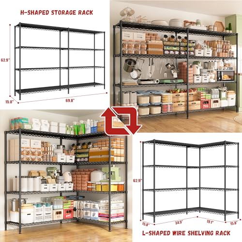 REIBII 69.8" W Storage Shelves 1250LBS Wire Shelving Unit 4 Tier Metal Shelving for Storage Rack Shelves Adjustable Heavy Duty Garage Shelf Pantry Shelves Kitchen Shelving, 69.8"Wx15.8"Dx62.9"H,Black - style: Black-15.8"Dx69.8"Wx62.9"H-4 Tier