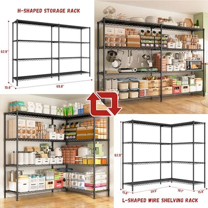 REIBII 69.8" W Storage Shelves 1250LBS Wire Shelving Unit 4 Tier Metal Shelving for Storage Rack Shelves Adjustable Heavy Duty Garage Shelf Pantry Shelves Kitchen Shelving, 69.8"Wx15.8"Dx62.9"H,Black - style: Black-15.8"Dx69.8"Wx62.9"H-4 Tier