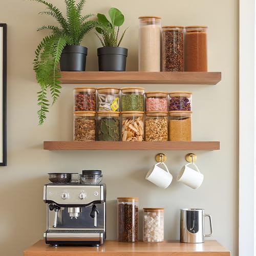 ComSaf Glass Storage Containers wtih Lids 1 Qt, Set of 6 Food Storage Jars | Round Glass Jars With Bamboo Lids, Kitchen Canisters 32oz, Pantry Organizers, Tea, Spice, Coffee, Dry Food Storage, BPA Free
