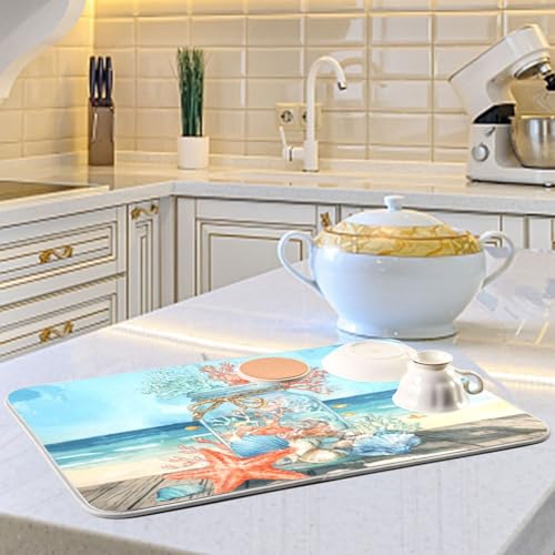 Kcldeci Dish Drying Mat for Kitchen Counter,Mason Jar with Coral Absorbent Dish Drainer Dish Drying Pad for Countertops,Sinks,Draining Racks 16x18in - size: 16x18in
