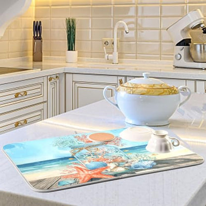 Kcldeci Dish Drying Mat for Kitchen Counter,Mason Jar with Coral Absorbent Dish Drainer Dish Drying Pad for Countertops,Sinks,Draining Racks 16x18in - size: 16x18in