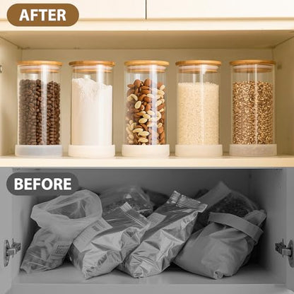 TBWIND 53oz Round Glass Storage Containers with Bamboo Lids – 4 Pack Large Airtight Glass Jars for Pantry Organization, Kitchen Dry Food, Flour, Cereal, Coffee Beans & Staples - color: Round/53oz/4pcs
