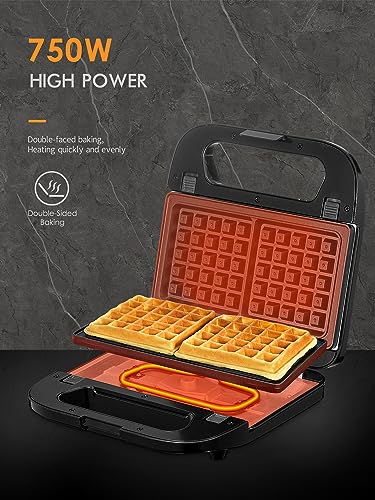 Reemix 3-in-1 Waffle, Grill & Sandwich Maker, Panini Press Grill and Waffle Iron Set with Removable Non-Stick Plates, Perfect for Grilled Cheese, Tuna Melts, Burgers, Steaks (Black, Plastic) - color: Black, Plastic