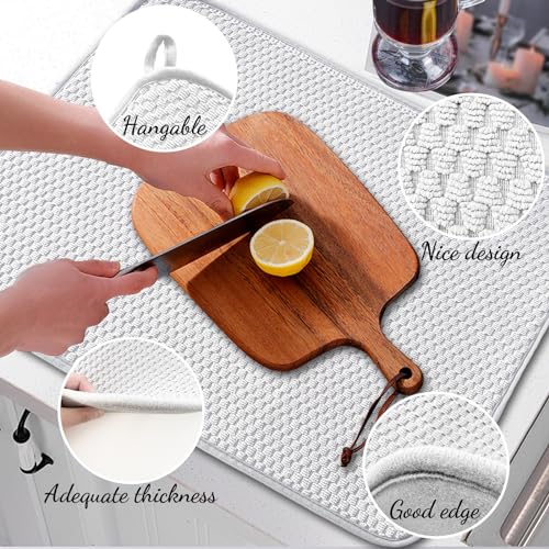 3 Pcs XXL Dish Drying Mat,Absorbent Microfiber Dishes Drainer Mats,Large Size 24×17" Pads for Kitchen Counter,Coffee,Rack,Under Sink,Light Gray - size: 3PCS 24*17 inch