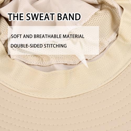 Sun Hats for Men Women Fishing Hat UPF 50+ Breathable Wide Brim Bucket Hats Summer UV Protection Safari Hat with Neck Flap - color: Beige (With Face Cover)
