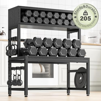 EnHomee 4-Tier Microwave Stand for Kitchen Storage, Black | 205 lb Capacity, Adjustable Kitchen Shelves with 9 Hooks & Cutting Board Rack - color: Black