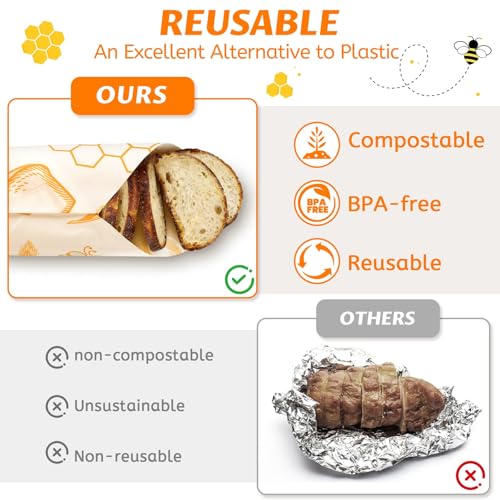 Beeswax Wraps for Food – Reusable Beeswax Bread Bag & Sandwich Wrap | Organic & Eco-Friendly,Sustainable Bees Paper,Retain Freshness,Perfect Alternative to Aluminum Foil Sourdough Storage - color: 1 Pack（Bread）