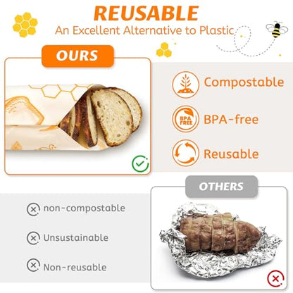 Beeswax Wraps for Food – Reusable Beeswax Bread Bag & Sandwich Wrap | Organic & Eco-Friendly,Sustainable Bees Paper,Retain Freshness,Perfect Alternative to Aluminum Foil Sourdough Storage - color: 1 Pack（Bread）
