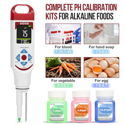 pH Meter for Food with pH Electrode Storage Solution Digital pH Tester with ATC for Fermentation Hot Sauce Cosmetics