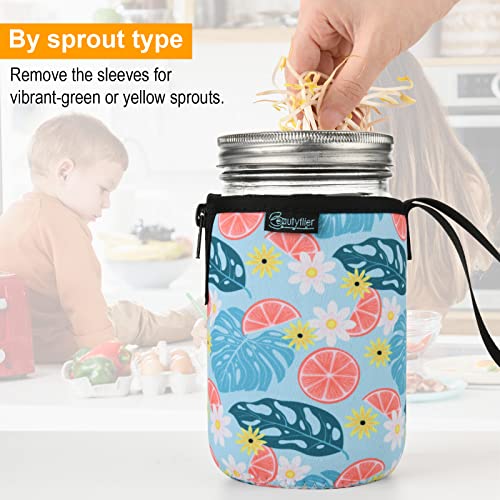 Beautyflier Mason Jars 32oz Wide Mouth Sleeve Regular Mouth Mason Jars Insulators Drinking Glass Coolers Sprouting Jars Blackout Sleeve (Flower & Leaf) - color: Flower & Leaf