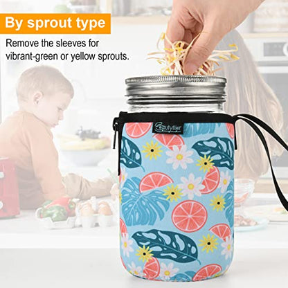 Beautyflier Mason Jars 32oz Wide Mouth Sleeve Regular Mouth Mason Jars Insulators Drinking Glass Coolers Sprouting Jars Blackout Sleeve (Flower & Leaf) - color: Flower & Leaf
