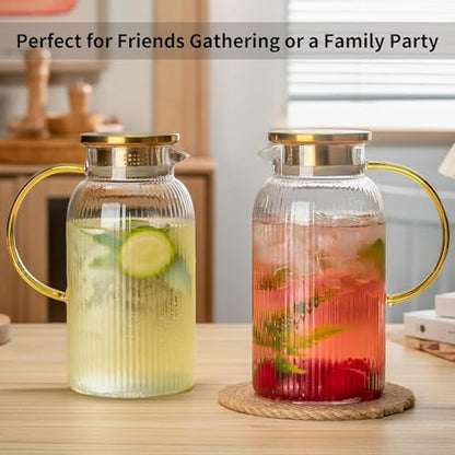 Buaic Glass Pitcher with Lid, 84oz/2.5 Liter Classic Vertical Stripes Water Pitcher,Glass Water Carafe for Cold Brew, Coffee, Lemonade, Iced Sun Tea,Beverage, Milk, Heat Resistant - color: Clear, size: 2.5L-1 PACK